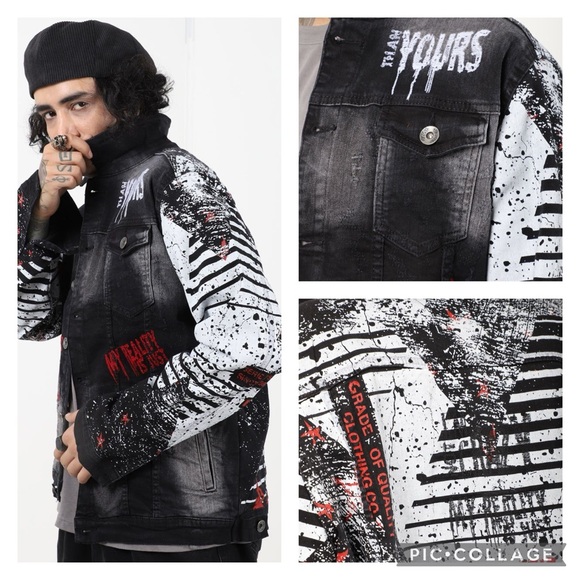 X Way The Boss Black Multi Graffiti Denim Streetwear Jacket Size Small - Picture 4 of 13